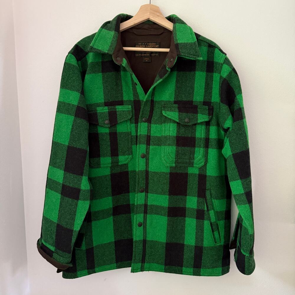 Filson Mackinaw Wool Plaid Jacket Acid Green Sz Medium